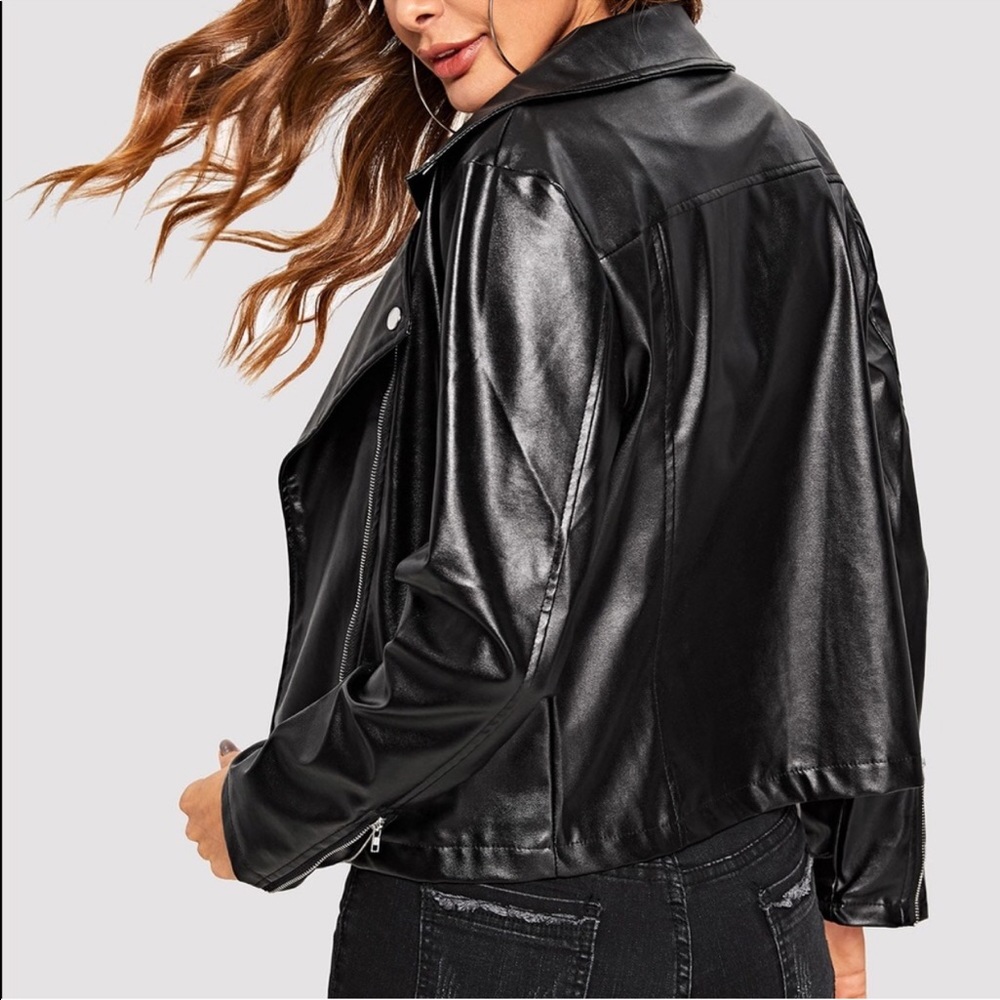 black leather moto jacket vegan boho glam grunge - Picture 3 of 5